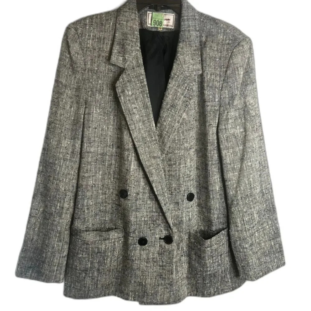 David Benjamin Gray Linen‎ Blend Tweed Blazer Jacket Size 13